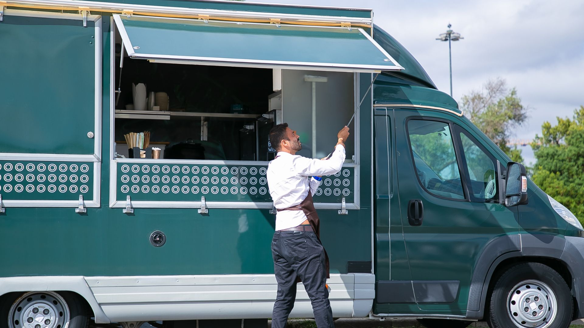 Neon light covered food truck